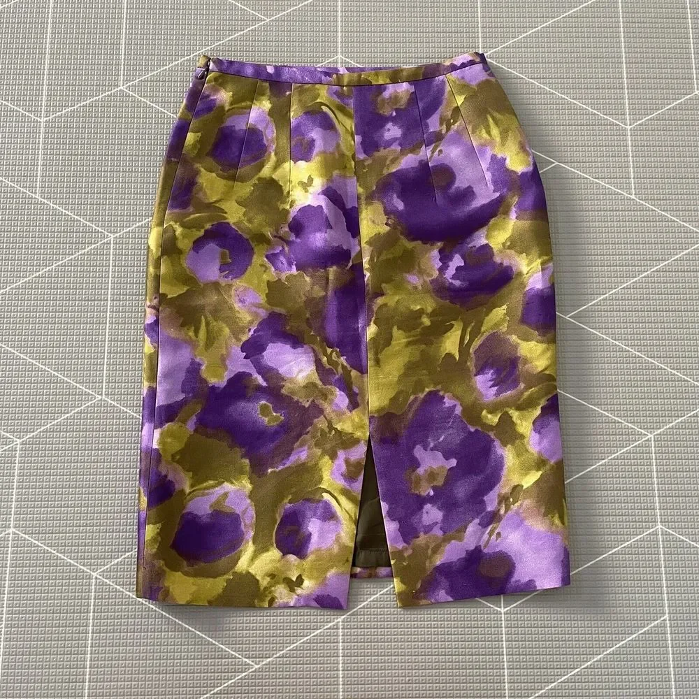 Michael Kors Silk‎ Wool Blend Pencil Skirt Sz 4 Gardenia Floral Print